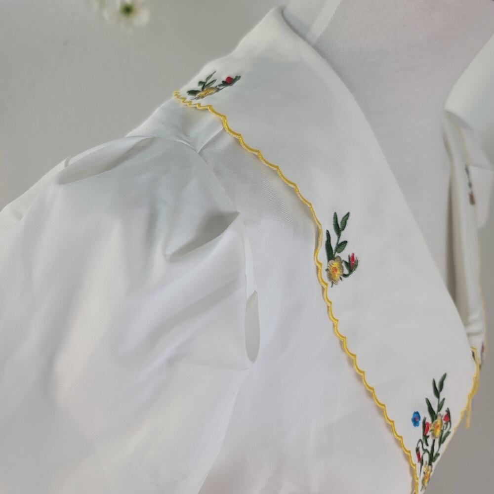 BELLE POQUE Vintage White Peter Pan Embroidered Blouse Puff Sleeve Elegant Retro - Picture 5 of 16